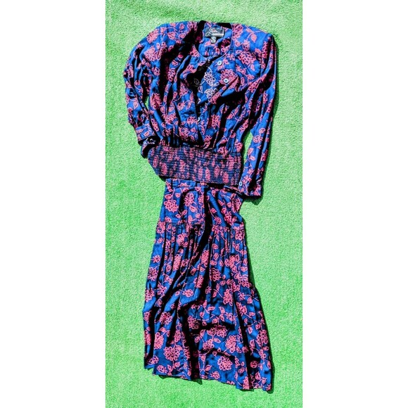 1980s VTG Cynthia Howie Buhon Sz2 Floral Red/Navy 2pc Top + Maxi Dress Set EUC - Picture 5 of 5